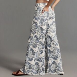 ANTHROPOLOGIE | The Adi Printed Linen Mid-Rise Flare Pants by Pilcro